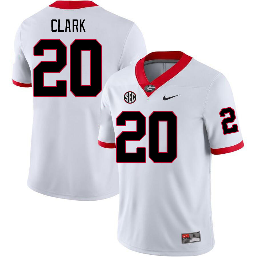 Men #20 Sevaughn Clark Georgia Bulldogs College Football Jerseys Stitched-White - Click Image to Close